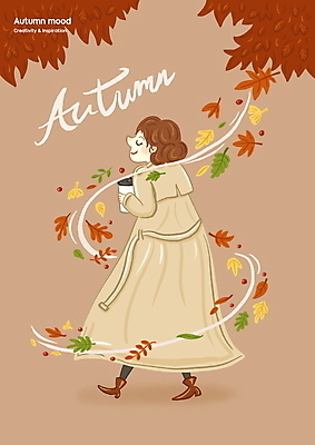 전신 PSD 여자 커피 단풍 일러스트 한명 들기 성인 타이포그라피 글자캘리그라피 갈색 눈감음 가을 분위기 트렌치코트 테이크아웃컵 성인여자한명만 국내일러스트 문자 1 계절 음료 컬러 컨셉 잎 캘리그라피 모션 사람 컵 코트 여자한명만 성인여자만 파일형식