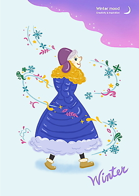 전신 PSD 여자 겨울 일러스트 털모자 한명 성인 타이포그라피 글자캘리그라피 걷기 분위기 주머니손 패딩 성인여자한명만 국내일러스트 문자 모자_잡화 1 계절 컨셉 캘리그라피 모션 사람 점퍼 여자한명만 성인여자만 파일형식