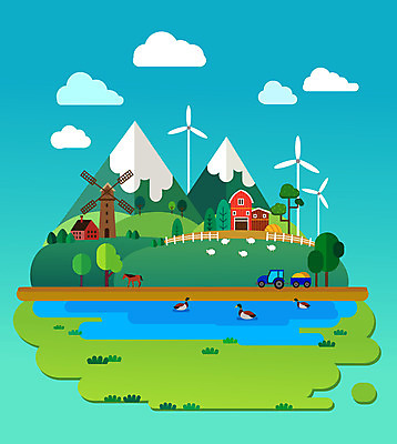 나무 호수 여러마리 일러스트 산 주택 풍경 사람없음 울타리 농장 마을 목장 풍차 양 말 풍력에너지 숲 청록색 트랙터 청둥오리 국내일러스트 AI파일 식물 컬러 다수 농업 포유류 오리 건물 담장 그린에너지 농기계 특수차량 파일형식 벡터