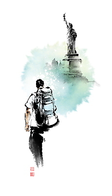 PSD 남자 일러스트 캘리그라피 배낭 붓터치 한명 서기 상반신 성인 여행객 미국 세계여행 배낭여행 뉴욕 자유의여신상 번짐 낙관 랜드마크 성인남자한명만 국내일러스트 1 여행 북아메리카 가방 모션 사람 세계 세계문화유산 남자한명만 성인남자만 파일형식 효과