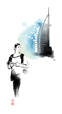 PSD 남자 일러스트 중동 캘리그라피 배낭 호텔 붓터치 한명 들기 상반신 성인 여행객 세계여행 배낭여행 번짐 낙관 두바이 랜드마크 성인남자한명만 부르즈알아랍 국내일러스트 1 나라 여행 가방 모션 숙소 사람 세계 아랍에미리트 남자한명만 성인남자만 파일형식 효과