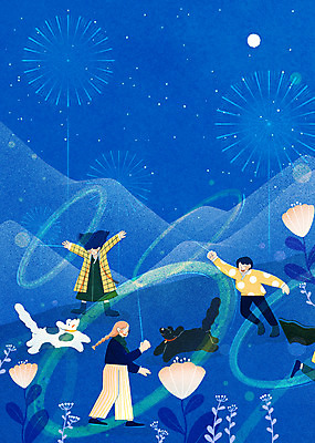 전신 PSD 한국전통 여자 남자 꽃 두마리 일러스트 서기 들기 여러명 성인 전통놀이 강아지 즐거움 퓨전 쥐불놀이 성인만 국내일러스트 식물 전통 감정 다수 2 모션 놀이 한국 사람 반려동물 개 파일형식