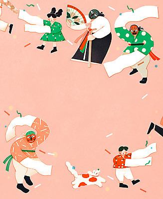 전신 PSD 한국전통 여자 남자 어린이 분홍색 일러스트 국악 들기 소녀 소년 여러명 성인 전통놀이 강아지 한복 즐거움 퓨전 탈춤 꽃가루 접부채 국내일러스트 전통 감정 음악 컬러 다수 모션 놀이 한국 사람 반려동물 개 전통의상 전통공연 가루 전통무용 전통부채 파일형식