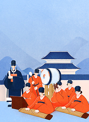 전신 PSD 한국전통 여자 남자 하늘색 일러스트 국악 서기 들기 앉기 여러명 성인 한복 북 가야금 광화문 생황 종묘 종묘제례악 성인만 국내일러스트 전통 음악 다수 모션 현악기 타악기 한국 국악기 사람 파란색 전통의상 전통공연 목관악기 랜드마크 파일형식