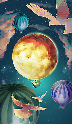 전신 PSD 구름 여자 일러스트 조류 상상일러스트 세마리 한명 서기 성인 달 열기구 비행 청록색 감성 성인여자한명만 국내일러스트 자연요소 동물 1 컬러 컨셉 항공교통 모션 상상 3 사람 여자한명만 성인여자만 파일형식