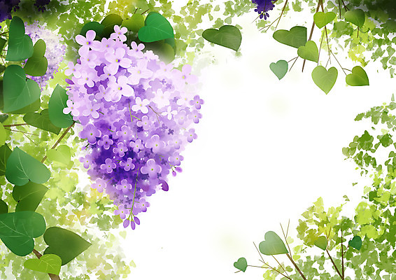 PSD 일러스트 나뭇잎 풍경 사람없음 초록색 보라색 라일락 국내일러스트 꽃 컬러 잎 파일형식