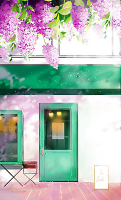 PSD 일러스트 나뭇잎 풍경 사람없음 초록색 문 보라색 카페 라일락 국내일러스트 꽃 컬러 잎 상점 파일형식