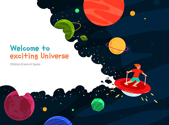 전신 PSD 여자 별 어린이 일러스트 한명 서기 소녀 타이포그라피 행성 비행 연기 남색 우주선 우주여행 소녀한명만 국내일러스트 자연요소 문자 1 컬러 여행 모션 사람 우주 여자한명만 소녀만 파일형식