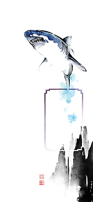 PSD 한마리 일러스트 캘리그라피 붓터치 산 프레임 사람없음 문 수영 물방울 동양화 번짐 상어 낙관 국내일러스트 1 어류 미술 수상스포츠 파일형식 효과