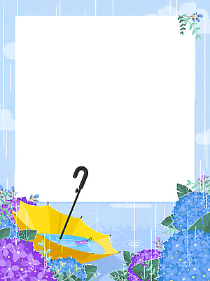 하늘색 일러스트 우산 프레임 사람없음 비 웅덩이 장마 수국 국내일러스트 AI파일 자연요소 꽃 날씨 파란색 비_날씨 파일형식 벡터