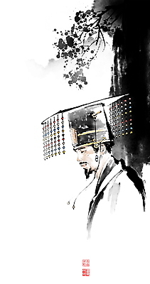 PSD 한국전통 남자 중년 일러스트 캘리그라피 붓터치 한명 상반신 눈감음 나뭇가지 한복 왕 동양화 번짐 낙관 인물화 중년남자한명만 국내일러스트 나무 1 전통 모션 한국 미술 사람 성인 전통의상 그림 남자한명만 중년남자만 파일형식 효과