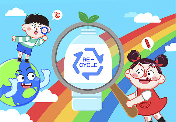 전신 PSD 구름 여자 남자 지구 어린이 무지개 일러스트 돋보기 들기 소녀 소년 상반신 두명 새싹 자연보호 그린캠페인 재활용 관찰 확대 친환경 분리수거 페트병 재활용품 발견 어린이만 국내일러스트 자연요소 식물 캠페인 모션 자연 사람 환경 보호 병_담는 파일형식