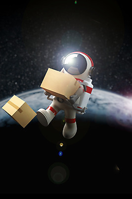 전신 PSD 편집 편집이미지 3D캐릭터 한명 들기 사람 빛 3D 우주 우주비행사 비행 배송 디지털합성 택배 우주복 택배상자 편집소스 편집3D 캐릭터 1 옷 모션 상자 운송업 파일형식