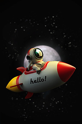 PSD 편집 편집이미지 밤하늘 3D캐릭터 한명 사람 상반신 3D 우주 로켓 우주비행사 달 승차 디지털합성 우주복 HELLO 편집소스 편집3D 자연요소 캐릭터 1 옷 모션 하늘 인사 야간 파일형식