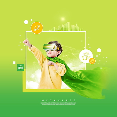 PSD 편집이미지 남자 어린이 한명 소년 상반신 초록색 디지털 한국인 망토 슈퍼맨 디지털산업 가상공간 슈퍼맨포즈 가상현실 소년한명만 오큘러스 VR기기 메타버스 이미지편집 1 산업 컬러 포즈 사람 동양인 기계 영웅 남자한명만 소년만 파일형식