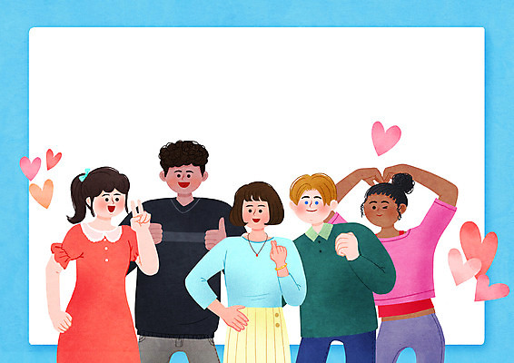 PSD 백인 여자 남자 흑인 일러스트 프레임 함께함 동양인 여러명 상반신 성인 글로벌 파이팅 하트 최고 브이 다인종 손하트 평등 프레임일러스트 황인 성인만 국내일러스트 모양 서양인 다수 컨셉 모션 사람 인종 손짓 파일형식