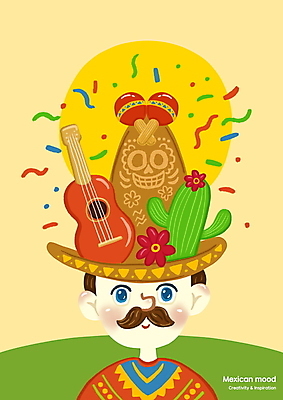 PSD 헤어스타일 남자 꽃 일러스트 멕시코 선인장 한명 상반신 성인 태양 노란색 기타 마라카스 멕시코모자 멕시코전통의상 성인남자한명만 국내일러스트 자연요소 식물 모자_잡화 1 컬러 북아메리카 현악기 타악기 사람 전통의상 남자한명만 성인남자만 파일형식