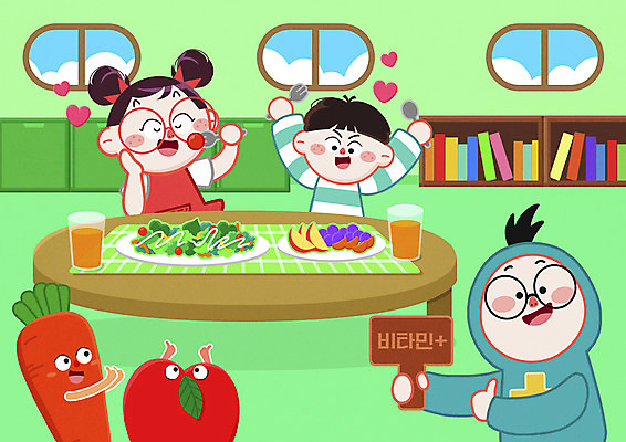 PSD 여자 남자 어린이 포크 채소 과일 일러스트 들기 소녀 소년 상반신 컵 세명 초록색 눈감음 숟가락 팻말 샐러드 하트 최고 비타민 급식 당근캐릭터 사과캐릭터 어린이만 국내일러스트 일러캐릭터 모양 캐릭터 식기 음식 컬러 모션 프레임 수저 사람 영양소 파일형식