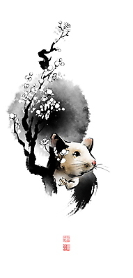 PSD 한마리 일러스트 캘리그라피 붓터치 사람없음 나뭇가지 십이지신 쥐띠 쥐 동양화 매화 번짐 낙관 사군자 국내일러스트 나무 1 꽃 미술 설치류 파일형식 효과