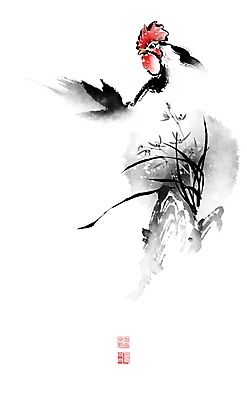 PSD 한마리 일러스트 캘리그라피 붓터치 사람없음 바위 십이지신 닭띠 난초 동양화 번짐 낙관 수탉 사군자 국내일러스트 식물 1 미술 돌_바위 닭 수컷 파일형식 효과