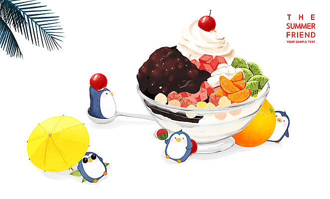 PSD 과일 여러마리 일러스트 아이스크림 여름음식 들기 사람없음 야자수 숟가락 파라솔 부채 체리 펭귄 젤리 팥빙수 빙수그릇 제철음식 맛있는 국내일러스트 나무 그릇 음식 다수 모션 조류 디저트 수저 빙수 제철 파일형식 여름_계절