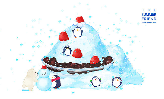 PSD 여러마리 일러스트 눈사람 딸기 여름음식 사람없음 눈 펭귄 북극곰 빙수 팥빙수 제철음식 맛있는 국내일러스트 자연요소 음식 다수 과일 곰 조류 날씨 디저트 제철 파일형식 여름_계절