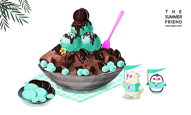 PSD 두마리 일러스트 여름음식 들기 사람없음 과자 초콜릿 숟가락 깃발 펭귄 북극곰 빙수 맛있는 민트초코 국내일러스트 음식 2 곰 모션 조류 디저트 수저 파일형식 여름_계절