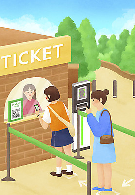 전신 PSD 여자 화살표 여행 일러스트 서기 들기 상반신 성인 세명 관광지 스마트폰 QR코드 매표소 키오스크 성인여자만 사회적거리두기 포스트코로나 전자출입명부 위드코로나 국내일러스트 캠페인 모션 사람 핸드폰 스마트기기 사회이슈 개인정보 여자만 성인만 파일형식 코로나바이러스