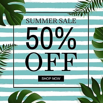 EPS 해외이미지 일러스트 이벤트 사람없음 여름 세일 줄무늬 50% 민트색 열대잎 여름쇼핑 해외202004 해외일러스트 계절 컬러 잎 무늬 쇼핑 퍼센트 파일형식 벡터 여름_계절