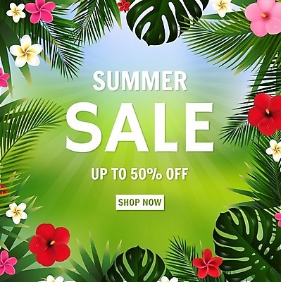 EPS 해외이미지 꽃 일러스트 이벤트 사람없음 초록색 태양 세일 열대잎 하와이무궁화 여름쇼핑 해외202004 해외일러스트 자연요소 식물 컬러 잎 쇼핑 파일형식 벡터 여름_계절