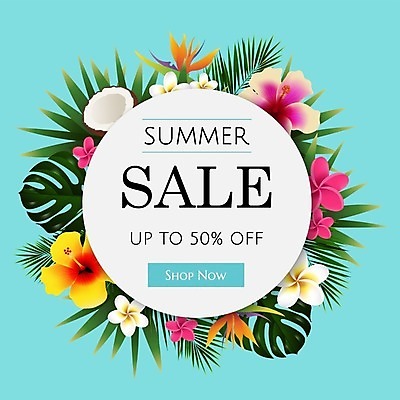 EPS 해외이미지 꽃 일러스트 이벤트 사람없음 여름 세일 코코넛 열대잎 하와이무궁화 여름쇼핑 해외202004 해외일러스트 식물 계절 잎 과일 쇼핑 파일형식 벡터 여름_계절