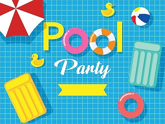 EPS 해외이미지 일러스트 수영장 타이포그라피 사람없음 여름 파란색 파티 파라솔 비치베드 튜브 오리인형 해외202004 해외일러스트 문자 계절 인형 컬러 이벤트 파일형식 벡터