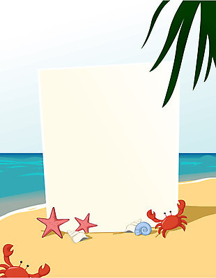 EPS 해외이미지 모래 파도 바다 하늘색 두마리 일러스트 조개 불가사리 프레임 해변 사람없음 게 소라 해외202004 해외일러스트 2 어패류 극피동물 갑각류 파란색 파일형식 벡터