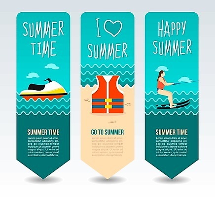 EPS 해외이미지 전신 배너 바다 일러스트 서기 사람없음 여름 파란색 구명조끼 수상스키 해외202004 해외일러스트 계절 컬러 모션 수상스포츠 구조용품 파일형식 벡터