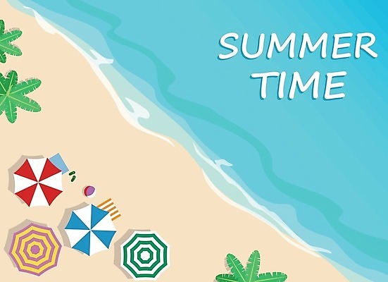 EPS 해외이미지 모래 바다 일러스트 사람없음 여름 파란색 파라솔 해외202004 해외일러스트 계절 컬러 파일형식 벡터