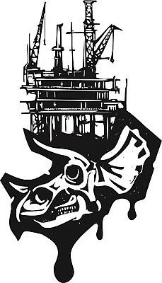 EPS 해외이미지 일러스트 사람없음 검은색 시추작업 석유 화석 석유시추 시추기 트리케라톱스 해외202004 해외일러스트 컬러 광업 초식공룡 파일형식 벡터