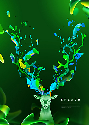 PSD 한마리 그래픽백그라운드 일러스트 추상 사슴 사람없음 초록색 물 액체 사슴뿔 스플래쉬 국내일러스트 자연요소 1 컬러 백그라운드 무늬 포유류 뿔 그래픽 파일형식
