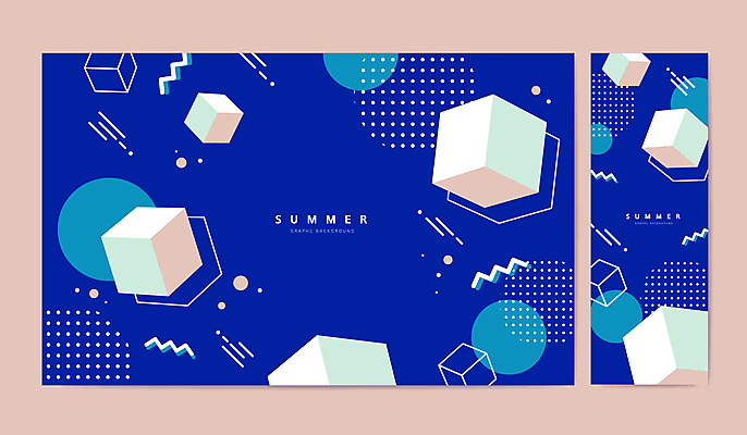 그래픽백그라운드 일러스트 사람없음 여름 파란색 원형 정사각형 계절백그라운드 입체도형 지그재그 국내일러스트 AI파일 도형 계절 컬러 백그라운드 그래픽 입체 파일형식 벡터