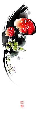 PSD 일러스트 식재료 캘리그라피 붓터치 사람없음 풀 번짐 낙관 광대버섯 독버섯 식자재 국내일러스트 식물 버섯 파일형식 효과