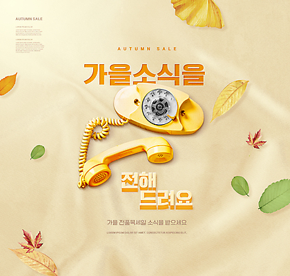 PSD 편집이미지 낙엽 타이포그라피 사람없음 쇼핑 세일 가을 소식 유선전화기 알림 베이지색 이미지편집 문자 계절 컬러 잎 전화기 파일형식