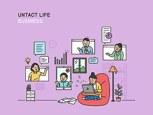 전신 여자 남자 말풍선 일러스트 비즈니스 창문 회의 말하기 여러명 상반신 성인 노트북 스마트폰 보라색 스탠드 업무 비즈니스맨 비즈니스우먼 재택근무 화상통화 성인만 코로나바이러스 사회적거리두기 빈백 언택트 온택트 국내일러스트 AI파일 캠페인 컬러 생활용품 다수 모션 조명 사람 전자제품 핸드폰 스마트기기 작업 직장인 바이러스 통화 파일형식 벡터