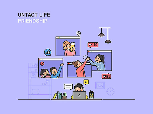 여자 남자 일러스트 조명 맥주 들기 여러명 상반신 성인 친구 노트북 보라색 헤드폰 우정 만남 손인사 하이파이브 캔맥주 소셜네트워크 영상통화 화상통화 성인만 코로나바이러스 사회적거리두기 언택트 온택트 온라인파티 국내일러스트 AI파일 캠페인 컬러 음향기기 다수 컨셉 관계 모션 주류 사람 손짓 전자제품 인사 바이러스 캔 통화 파일형식 벡터