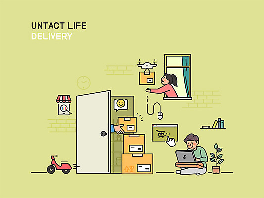 전신 손 여자 남자 일러스트 창문 들기 앉기 상반신 성인 두명 신체부위 연두색 노트북 오토바이 장바구니 배송 택배 검색 현관문 커서 온라인쇼핑 모바일쇼핑 택배상자 드론 온라인구매 성인만 코로나바이러스 사회적거리두기 비대면서비스 언택트 온택트 모빌리티 국내일러스트 AI파일 교통수단 캠페인 모션 사람 초록색 전자제품 쇼핑 상자 바구니 문 바이크 운송업 바이러스 서비스 온라인 파일형식 벡터