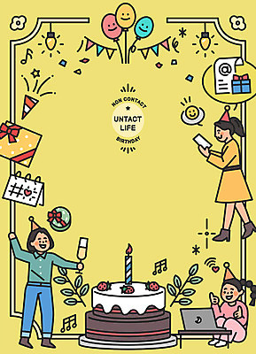 전신 여자 일러스트 조명 프레임 폭죽 들기 앉기 성인 세명 선물상자 노트북 노란색 기쁨 최고 생일파티 생일 생일케이크 샴페인잔 생일축하 풍선 생일선물 가랜드 성인여자만 코로나바이러스 사회적거리두기 언택트 온택트 온라인파티 국내일러스트 AI파일 기념일 감정 캠페인 컬러 술잔 모션 선물 사람 전자제품 상자 케이크 축하 바이러스 파티용품 여자만 성인만 파일형식 벡터