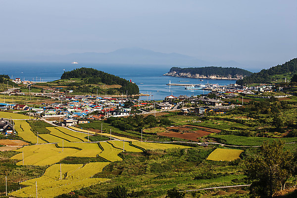 포토 JPG 주간 바다 섬 논 풍경 사람없음 야외 마을 전라남도 남해 국내포토 자연요소 농업 전라도 파일형식