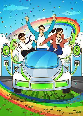 PSD 구름 여자 남자 하늘색 무지개 일러스트 들기 상반신 성인 세명 새싹 만세 비즈니스맨 비즈니스우먼 그린에너지 친환경 꽃가루 전기자동차 충전기 충전소 성인만 국내일러스트 자연요소 식물 비즈니스 모션 자동차 사람 파란색 환경 기계 에너지 직장인 가루 충전 파일형식