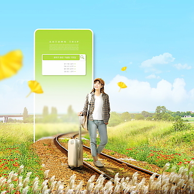 전신 PSD 구름 편집이미지 여자 하늘색 갈대 한명 서기 미소 20대 성인 초록색 스마트폰 기찻길 한국인 가을여행 검색창 성인여자한명만 이미지편집 자연요소 식물 1 컬러 여행 모션 표정 사람 동양인 청년 파란색 핸드폰 스마트기기 여자한명만 성인여자만 파일형식 가을_계절