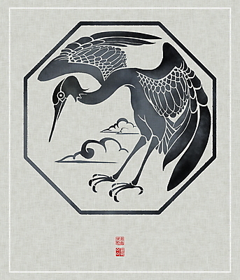 PSD 구름 한마리 일러스트 캘리그라피 붓터치 사람없음 전통문양 학 동양화 한지 번짐 낙관 십장생 팔각형 국내일러스트 자연요소 도형 1 전통 문양 종이 조류 미술 파일형식 효과