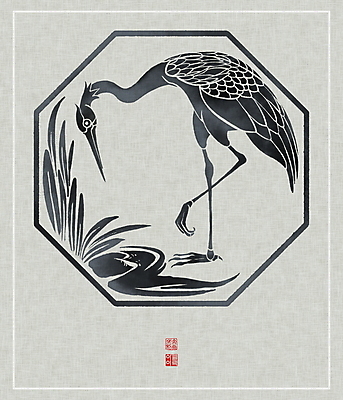 PSD 한마리 일러스트 캘리그라피 붓터치 사람없음 전통문양 학 풀 개울 동양화 한지 번짐 낙관 십장생 팔각형 국내일러스트 도형 식물 1 전통 문양 종이 조류 미술 강 파일형식 효과