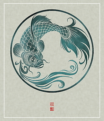 PSD 한마리 물결 일러스트 캘리그라피 붓터치 사람없음 전통문양 원형 동양화 한지 번짐 낙관 잉어 국내일러스트 도형 1 전통 문양 종이 어류 미술 파일형식 효과